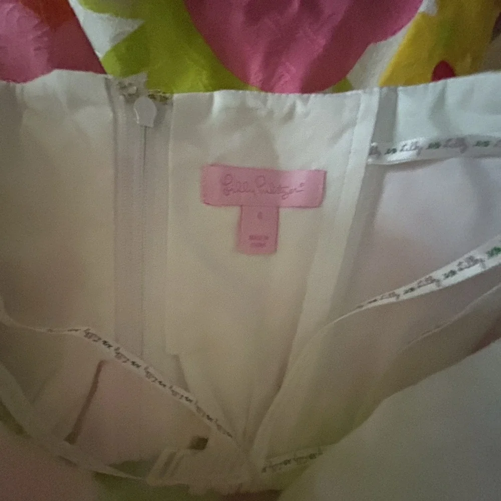 Lilly Pulitzer Dress 6 Vanessa Floral Print Cotton Strapless Pink Green Yellow - Picture 10 of 13